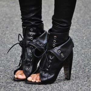 Alexander Wang black leather open toe ankle bootie